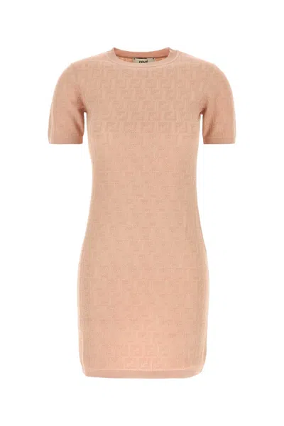 Fendi Ff Jacquard Knitted Mini Dress In Neutral