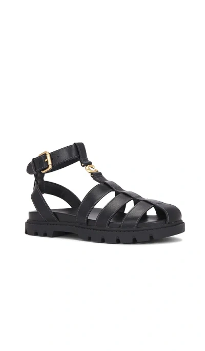 Coach New York Black Leather Fisherman Sandals In Multi
