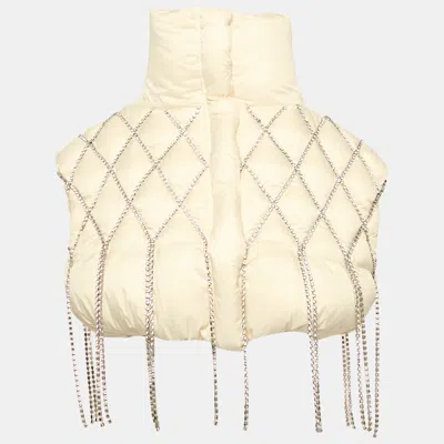 Pre-owned Area X Dingyun Zhang Cream Crystal Embellished Nylon Quilted Down Puffer Waistcoat M In White