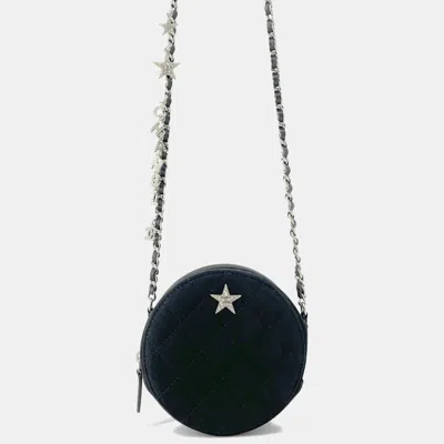Pre-owned Chanel Matelasse Star Motif Round Chain Shoulder Black Suede