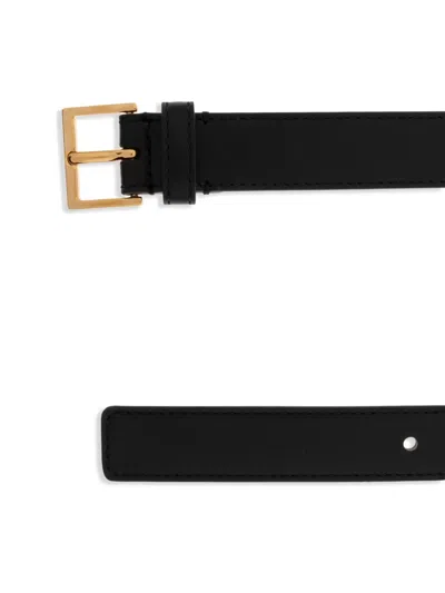 Versace Logo Leather Thin Belt In Black