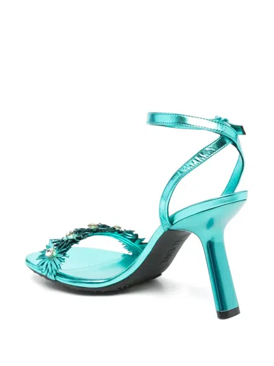Loewe X Paula's Ibiza Calfskin Flower Heeled Sandals 90 In Blue