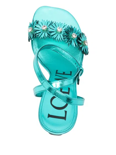Loewe X Paula's Ibiza Calfskin Flower Heeled Sandals 90 In Blue