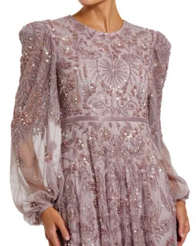 Mac Duggal 93930 Beaded Long Sleeve Fitted Formal Evening Gown