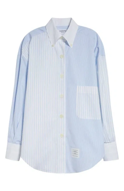 Thom Browne Fun Mix Micro Striped Poplin Oversized Shirt In Blue
