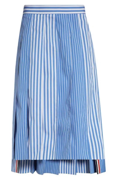 Thom Browne Awning Striped Poplin Funmix Pleated Skirt In Blue