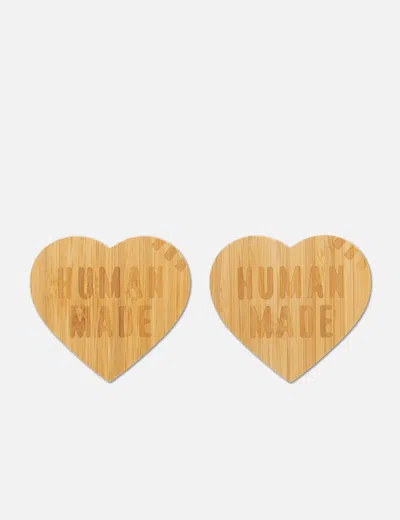 Human Made Heart Bamboo Coaster Set (set Of 2) In Red