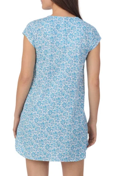 Eileen West Floral Print Cap Sleeve Cotton Jersey Nightshirt In Blue