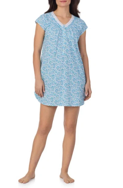 Eileen West Floral Print Cap Sleeve Cotton Jersey Nightshirt In Blue