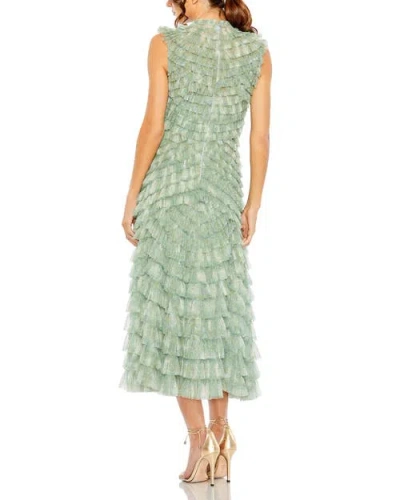 Mac Duggal Floral Ruffle Tiered Mesh Mock Neck Sleeveless Dress