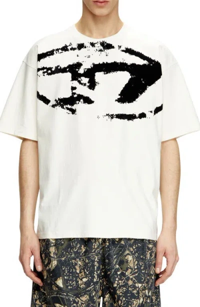 Diesel T-shirt With Distressed Flocked Logo In White