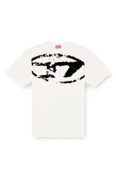 Diesel T-shirt With Distressed Flocked Logo In White