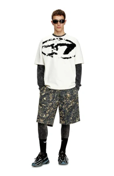 Diesel T-shirt With Distressed Flocked Logo In White