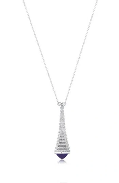 Suzy Levian Sterling Silver Pave White Cubic Zirconia Blue Enamel Eiffel Tower Paris Pendant