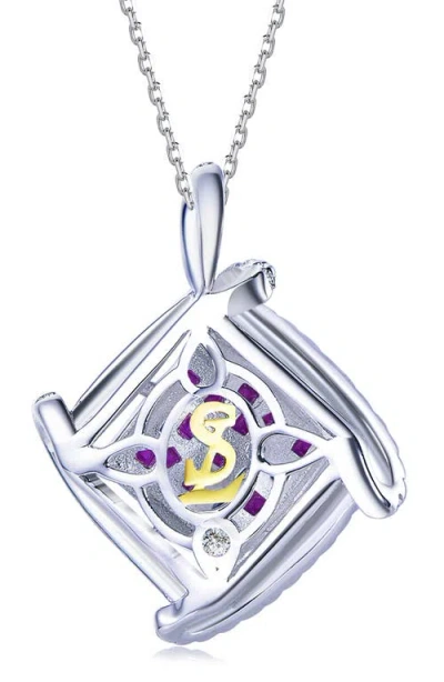 Suzy Levian Sterling Silver Invisible Set Red White Cubic Zirconia Cushion Pendant