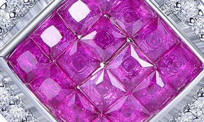 Suzy Levian Sterling Silver Invisible Set Red White Cubic Zirconia Cushion Pendant