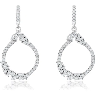 Suzy Levian White Cubic Zirconia Sterling Silver Open Pear Shape Drop Earrings