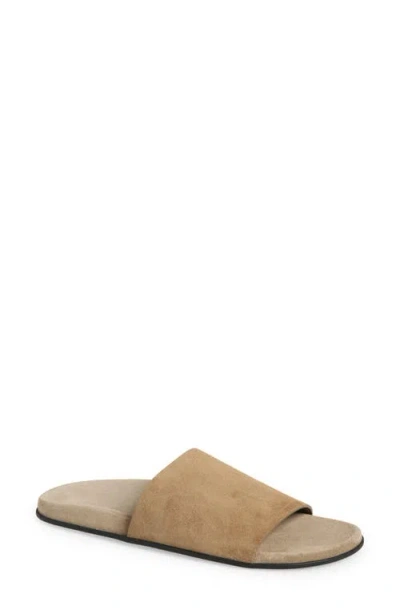 The Row Hugh Suede Flat Slide Sandals In Nude