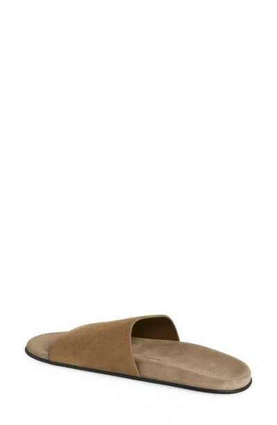The Row Hugh Suede Flat Slide Sandals In Nude