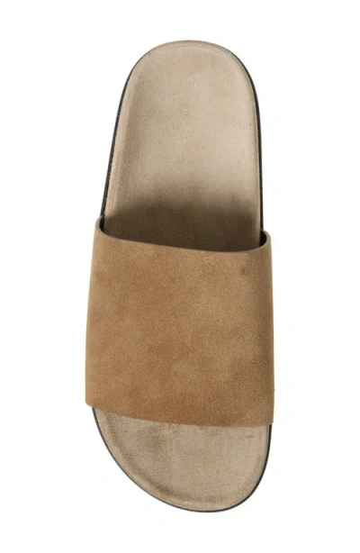 The Row Hugh Suede Flat Slide Sandals In Nude