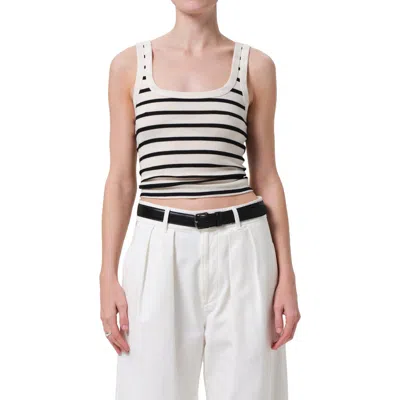 Citizen Of Humanity Citizens Of Humanity Faye Stripe Crop Organic Cotton Blend Tank In White