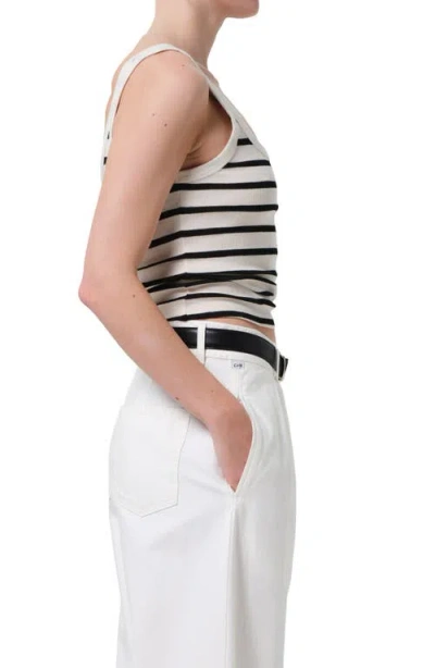 Citizen Of Humanity Citizens Of Humanity Faye Stripe Crop Organic Cotton Blend Tank In White