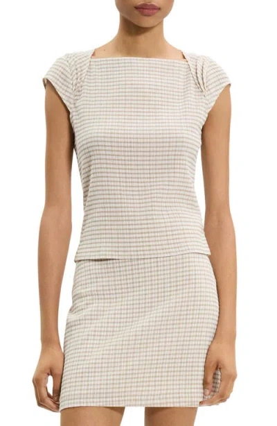 Theory Gingham Crinkle Cap Sleeve Top