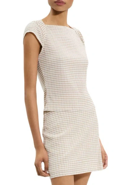 Theory Gingham Crinkle Cap Sleeve Top