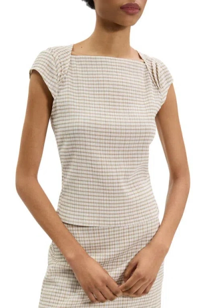 Theory Gingham Crinkle Cap Sleeve Top