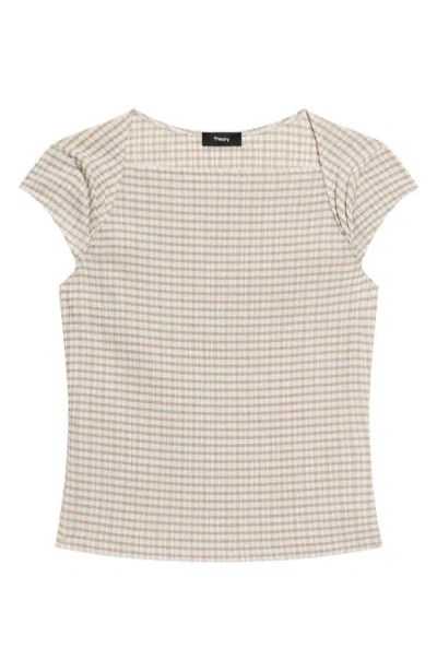 Theory Gingham Crinkle Cap Sleeve Top