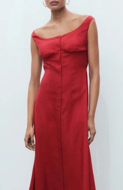 Mango Linen-blend Dress With Buttons Dark Orange In White