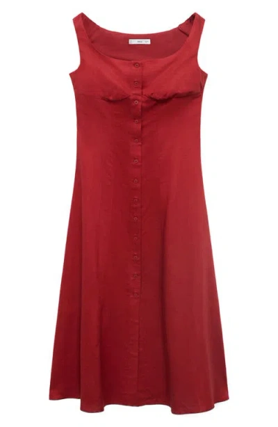 Mango Linen-blend Dress With Buttons Dark Orange In White