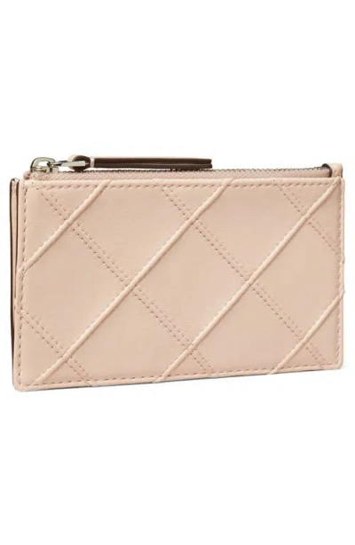 Tory Burch Fleming Quilted Zip Leather Card Case In Pink