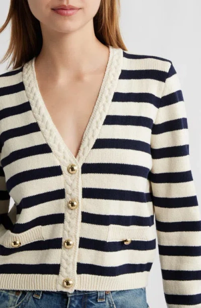 Frame Womens Harbor Stripe-print Knitted Cotton-blend Cardigan Navy Multi In Black