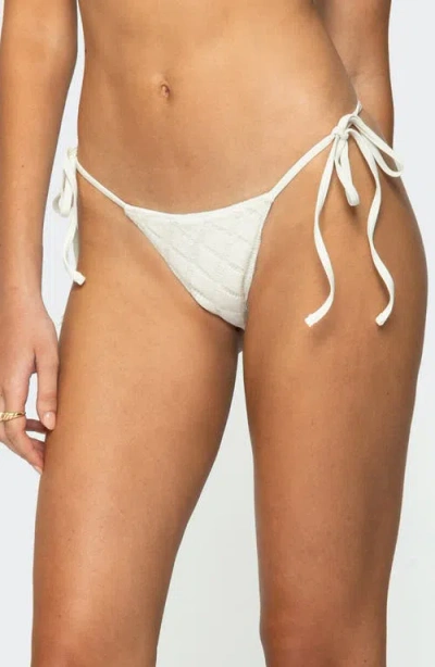 Edikted Open Knit Side Tie Bikini Bottoms In White