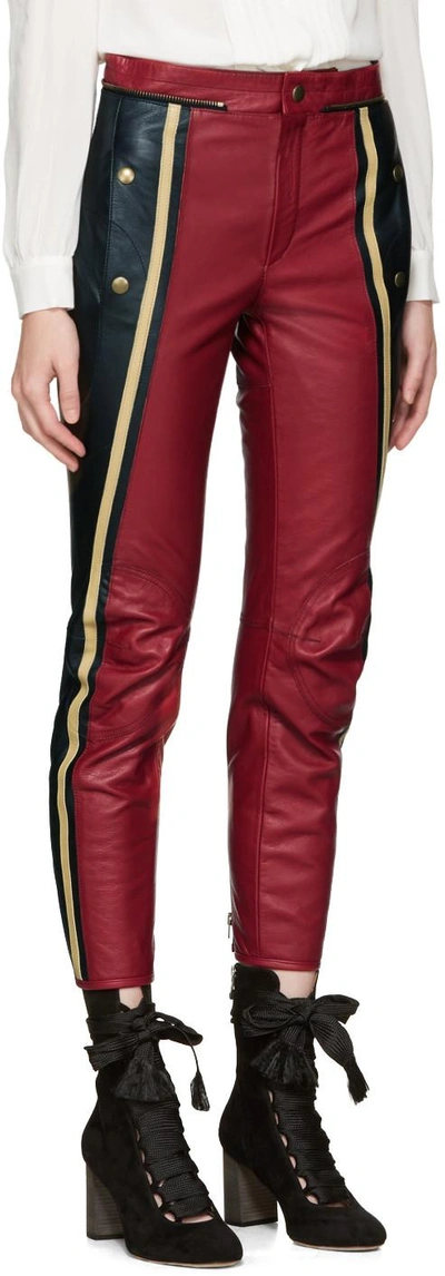 Shop Chloé Black & Red Leather Biker Pants