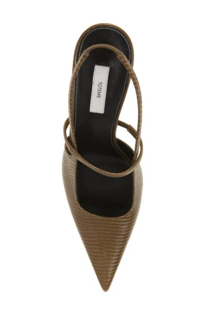 Totême Toteme Lizard Embossed Sharp Pointed Toe Slingback Pump In Brown