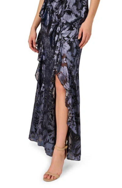 Adrianna Papell Women's Crinkle Metallic Halter Gown In Blue