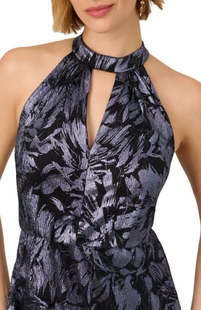 Adrianna Papell Women's Crinkle Metallic Halter Gown In Blue