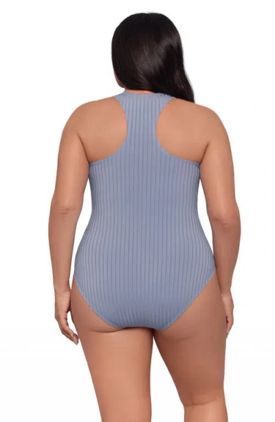 S3 Ribbed High Neck Snap Front One Piece Swimsuit