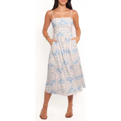 Petal And Pup Petal & Pup Cathy Print Sleeveless Linen Blend Midi Dress In Blue