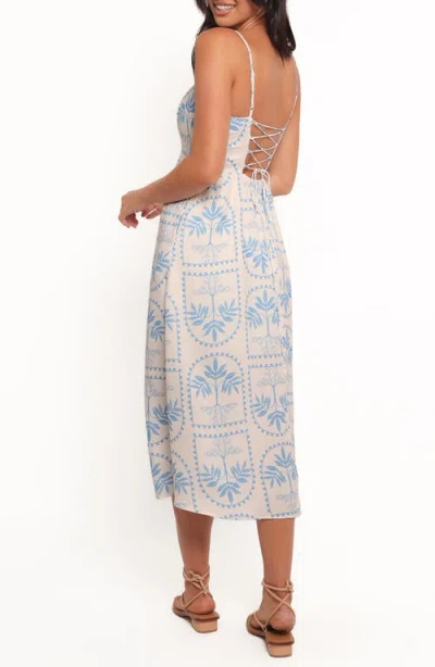 Petal And Pup Petal & Pup Cathy Print Sleeveless Linen Blend Midi Dress In Blue