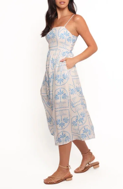Petal And Pup Petal & Pup Cathy Print Sleeveless Linen Blend Midi Dress In Blue