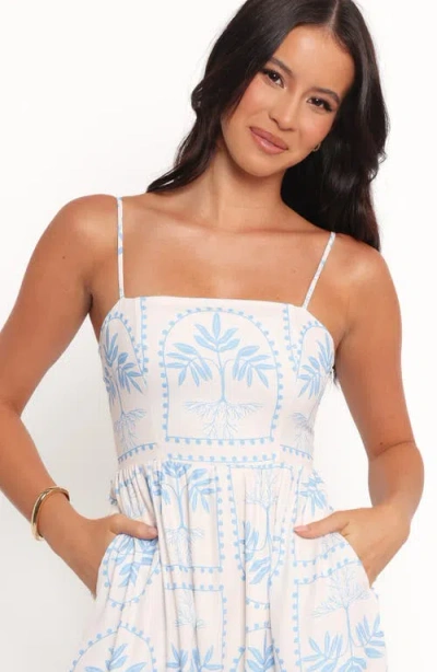 Petal And Pup Petal & Pup Cathy Print Sleeveless Linen Blend Midi Dress In Blue