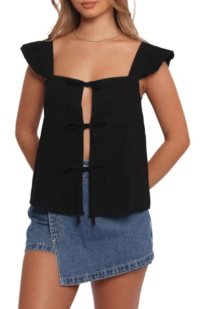 Petal And Pup Petal & Pup Elsie Cotton Tie Front Top In Black