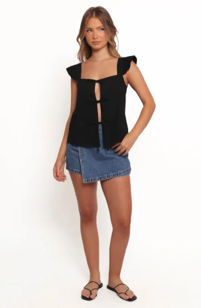 Petal And Pup Petal & Pup Elsie Cotton Tie Front Top In Black