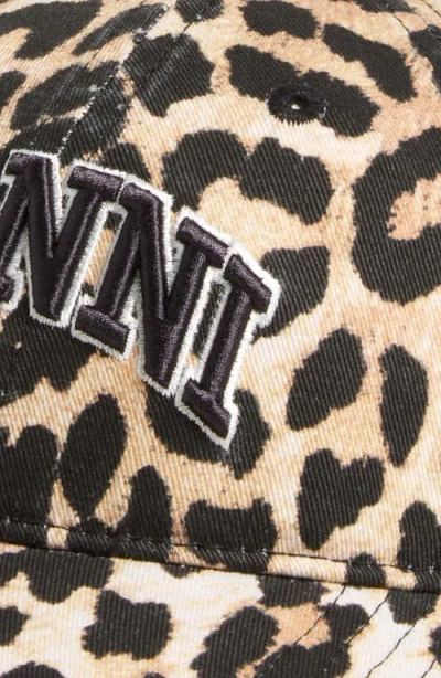Ganni Leopard Cotton Baseball Cap In Animal Print