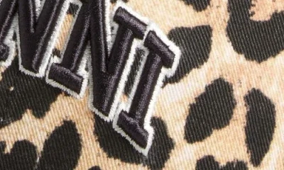 Ganni Leopard Cotton Baseball Cap In Animal Print