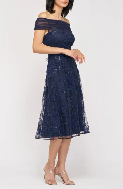 Js Collections Women's Gemma Beaded Off-the-shoulder A-line Dress In Blue