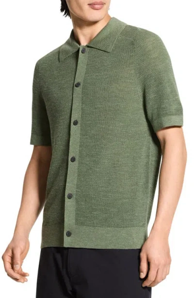 Theory Short-sleeve Button-up Shirt In Pacific Linen In Green